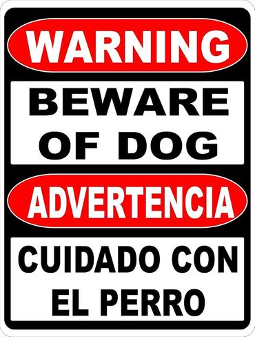 Eletina Warning Bilingual Beware of Dog Sign. English & Spanish Safety Signs. 8"" X 12"" inch Metal. in Saudi Arabia