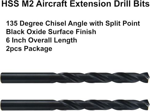 Maxtool 3/8 "x6" 2pcs تدريبات تمديد طائرة متطابقة HSS M2 إضافية تويست تويست تويست شانك مستقيمة بالكامل اللون الأسود ؛ ACF02B06R24P2 in Kuwait