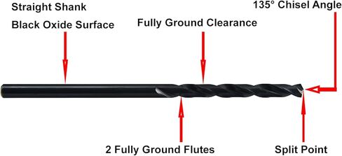 Maxtool 3/8 "x6" 2pcs تدريبات تمديد طائرة متطابقة HSS M2 إضافية تويست تويست تويست شانك مستقيمة بالكامل اللون الأسود ؛ ACF02B06R24P2 in Kuwait