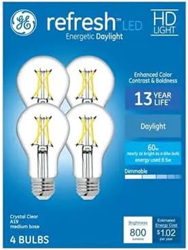 GE Refresh 60 واط مكافئ A19 مصباح LED مصباح LED DILLED (4 عبوات) in Kuwait
