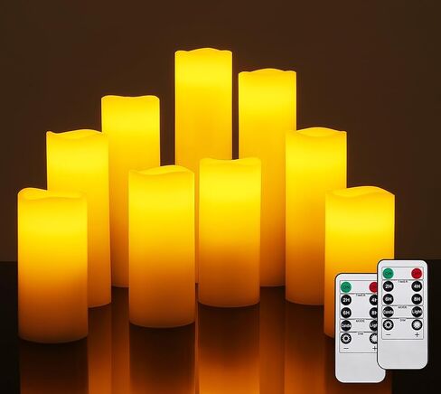 شموع عديمة الدقاع شمع حقيقي مع مؤقت عن بُعد ، 9 حزمة العاج ثلاثية الأبعاد LED LED شموع تديرها شموع لعيد ميلاد عيد ميلاد ديكور منزل (9 ") in Saudi Arabia