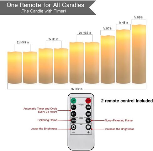 شموع عديمة الدقاع شمع حقيقي مع مؤقت عن بُعد ، 9 حزمة العاج ثلاثية الأبعاد LED LED شموع تديرها شموع لعيد ميلاد عيد ميلاد ديكور منزل (9 ") in Saudi Arabia
