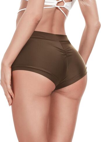 Annbon Ruched Scrunch Butt Bikini Bottoms Mid Rise boy Short Swim Bottoms Bathing Suit Bottoms for Women Full Coverage in Kuwait