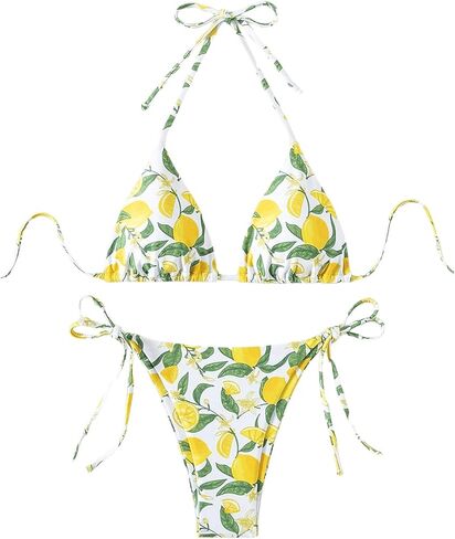 WDIRARA Women's Tropical Print Halter Bikini Set Tie Side Triangle Swimsuit Two Piece Bathing Suit in Saudi Arabia