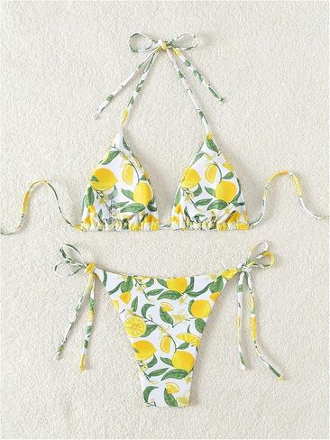 WDIRARA Women's Tropical Print Halter Bikini Set Tie Side Triangle Swimsuit Two Piece Bathing Suit in Saudi Arabia