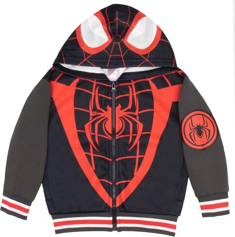 سترة Marvel Comics Boys Avengers and Spider-Man للأبطال الخارقين بأزرار وغطاء للرأس من الصوف للأطفال والأطفال الصغار in Kuwait