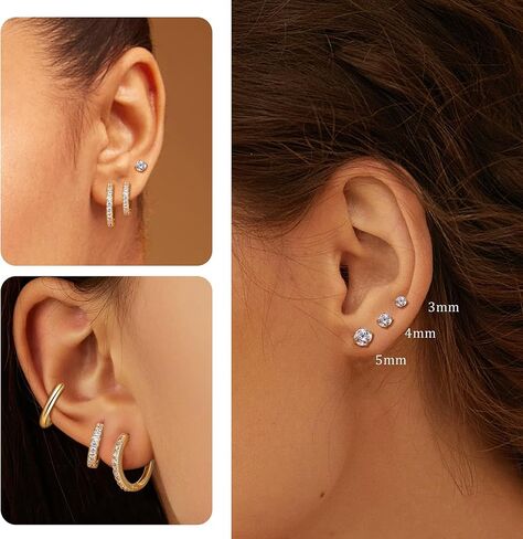 Dochais Hoop Stud Earrings for Women 7 Pairs 316L Surgical Steel Hypoallergenic Earrings Set for Multiple Piercing Non Tarnish 14k Gold Plated Cartilage Earring Silver in Kuwait