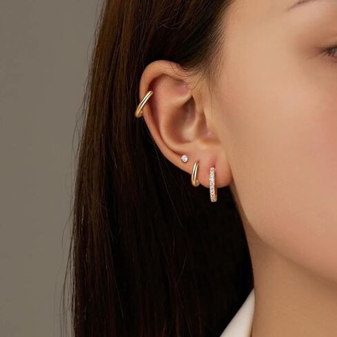 Dochais Hoop Stud Earrings for Women 7 Pairs 316L Surgical Steel Hypoallergenic Earrings Set for Multiple Piercing Non Tarnish 14k Gold Plated Cartilage Earring Silver in Kuwait