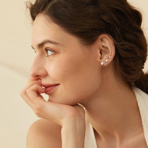 Dochais Hoop Stud Earrings for Women 7 Pairs 316L Surgical Steel Hypoallergenic Earrings Set for Multiple Piercing Non Tarnish 14k Gold Plated Cartilage Earring Silver in Kuwait