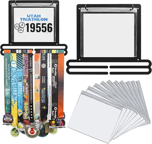 Medal Hanger Display, Stainless Steel Medal Holder Race Bib Display Stand Rack Frame for Sport Race, Hold Up 60 Medals 50 Race Bibs, Black in Kuwait