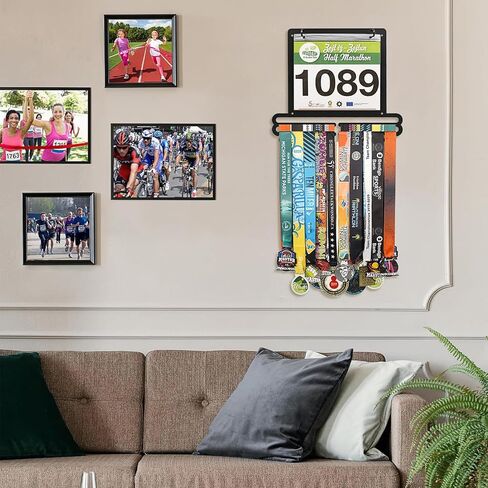 Medal Hanger Display, Stainless Steel Medal Holder Race Bib Display Stand Rack Frame for Sport Race, Hold Up 60 Medals 50 Race Bibs, Black in Kuwait