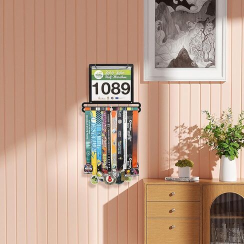 Medal Hanger Display, Stainless Steel Medal Holder Race Bib Display Stand Rack Frame for Sport Race, Hold Up 60 Medals 50 Race Bibs, Black in Kuwait