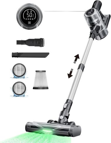 Proscenic Cordless Vacuum Cleaner, 45Kpa 50Mins Runtime Vacuum Cleaners for Home with Green Light, Anti-Tangle, LED Display, Lightweight Stick Vacuum for Pet Hair, Floor&Carpet, P13(Silver) in Saudi Arabia