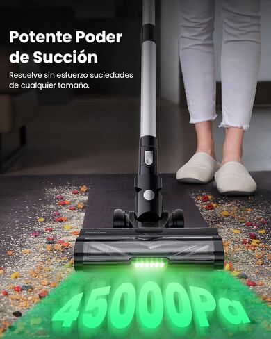 Proscenic Cordless Vacuum Cleaner, 45Kpa 50Mins Runtime Vacuum Cleaners for Home with Green Light, Anti-Tangle, LED Display, Lightweight Stick Vacuum for Pet Hair, Floor&Carpet, P13(Silver) in Saudi Arabia