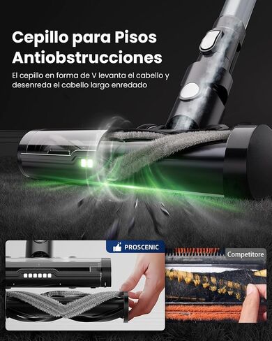 Proscenic Cordless Vacuum Cleaner, 45Kpa 50Mins Runtime Vacuum Cleaners for Home with Green Light, Anti-Tangle, LED Display, Lightweight Stick Vacuum for Pet Hair, Floor&Carpet, P13(Silver) in Saudi Arabia