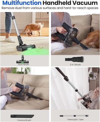 Proscenic Cordless Vacuum Cleaner, 45Kpa 50Mins Runtime Vacuum Cleaners for Home with Green Light, Anti-Tangle, LED Display, Lightweight Stick Vacuum for Pet Hair, Floor&Carpet, P13(Silver) in Saudi Arabia