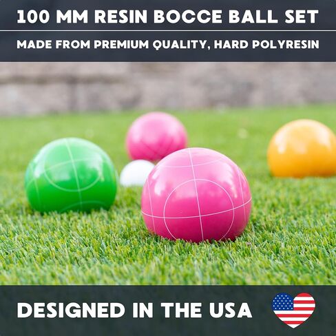 100mm Resin Bocce Ball Set Multicolor Balls w Pallino, Carry Bag, Measuring Tape - Perfect for Backyard, Beach, Parties, Lawn Games with Families & Friends, 2-8 Players Entertainment in Saudi Arabia