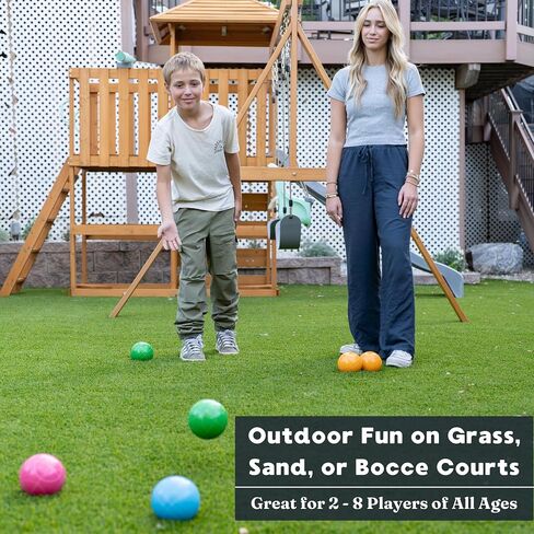 100mm Resin Bocce Ball Set Multicolor Balls w Pallino, Carry Bag, Measuring Tape - Perfect for Backyard, Beach, Parties, Lawn Games with Families & Friends, 2-8 Players Entertainment in Saudi Arabia
