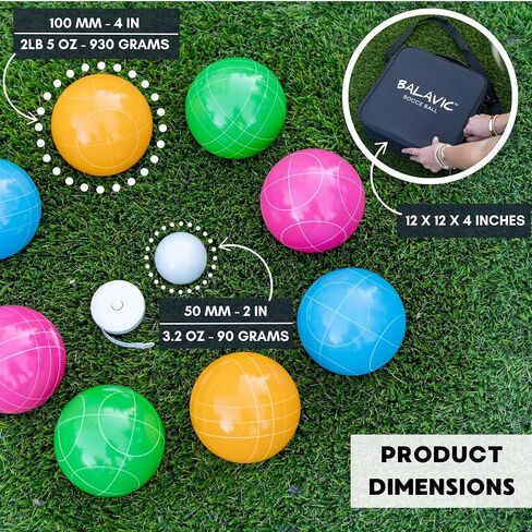 100mm Resin Bocce Ball Set Multicolor Balls w Pallino, Carry Bag, Measuring Tape - Perfect for Backyard, Beach, Parties, Lawn Games with Families & Friends, 2-8 Players Entertainment in Saudi Arabia