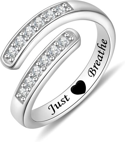 خاتم مجوهرات ملهم من الفضة الإسترليني عيار 925، خاتم Just Breathe، قابل للتعديل للنساء والرجال in Kuwait