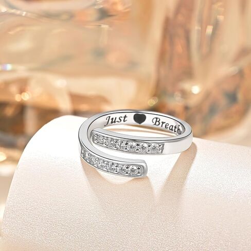 خاتم مجوهرات ملهم من الفضة الإسترليني عيار 925، خاتم Just Breathe، قابل للتعديل للنساء والرجال in Kuwait
