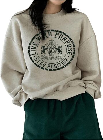 Women's Crew Neck Graphic Sweatshirt Letter Print Long Sleeve Preppy Pullover Top in Saudi Arabia