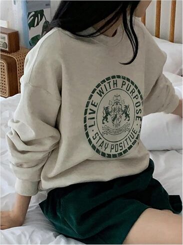 Women's Crew Neck Graphic Sweatshirt Letter Print Long Sleeve Preppy Pullover Top in Saudi Arabia