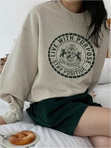 Women's Crew Neck Graphic Sweatshirt Letter Print Long Sleeve Preppy Pullover Top in Saudi Arabia