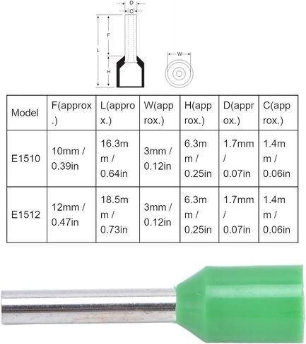 1000pcs طابق معزول فيرول المعزول 16AWG طرفية طرفية محطات تجعيد الدبوس الكهربائي الموصل 16AWG موصلات نهاية الحبل المعزول (E1512) in Saudi Arabia