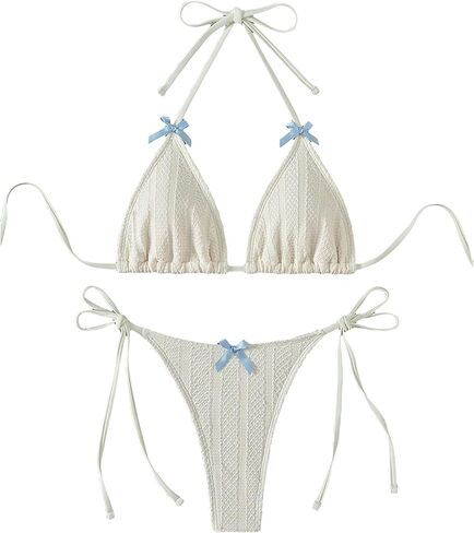 Women's 2 Piece Bikini Set Bow Decor Halter Triangle Swimsuit Cheeky String Bathing Suit in Saudi Arabia