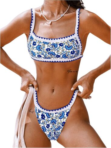 SweatyRocks Women's 2 Piece Bikini Set Floral Print Wireless Bathing Suit High Cut Swimsuit in Saudi Arabia