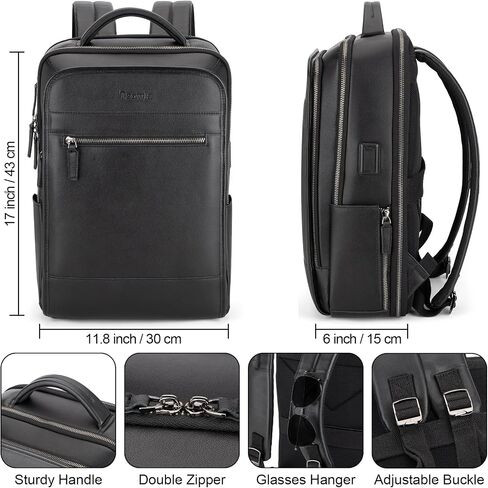 Tzowla Leather Laptop Backpack for Men and Women,Genuine Leather Vintage Backpacks with USB/Type-C Charging Port Fits 15.6inch Notebook,Business Work Travel Slim Daypack-Brown in Kuwait