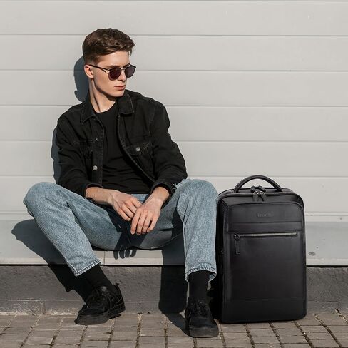 Tzowla Leather Laptop Backpack for Men and Women,Genuine Leather Vintage Backpacks with USB/Type-C Charging Port Fits 15.6inch Notebook,Business Work Travel Slim Daypack-Brown in Kuwait