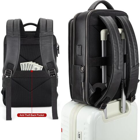 Tzowla Leather Laptop Backpack for Men and Women,Genuine Leather Vintage Backpacks with USB/Type-C Charging Port Fits 15.6inch Notebook,Business Work Travel Slim Daypack-Brown in Kuwait