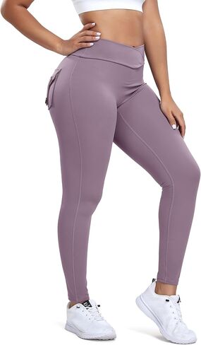 Women Butt Lifting Workout Cargo Leggings Scrunch Booty Tummy Control Yoga Pants with Flap Pockets in Saudi Arabia