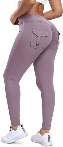 Women Butt Lifting Workout Cargo Leggings Scrunch Booty Tummy Control Yoga Pants with Flap Pockets in Saudi Arabia