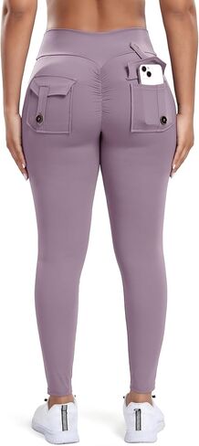 Women Butt Lifting Workout Cargo Leggings Scrunch Booty Tummy Control Yoga Pants with Flap Pockets in Saudi Arabia