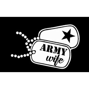 Army Wife Dog Tags Decal Vinyl Sticker Makarios LLC |Cars Trucks Vans Walls Laptop MKR| White |5.5 x 3.75 in|MKR158