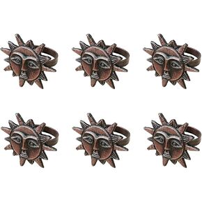 Napkin Rings Handmade Metal Sun Face Napkin Ring Set of 6 Pcs Thanksgiving Party Cloth Napkin Ring Holders for Wedding Dinner Parties, Dining Room Family Gathering and Special Occasion by Living Ideas
