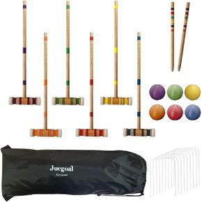 Juegoal Six Player Croquet مجموعة مع كرات مناشات خشبية ملونة للعشب والفناء الخلفي والحديقة ، 28 بوصة in Kuwait