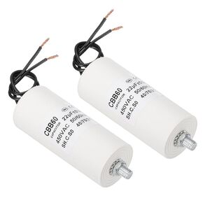 PATIKIL CBB60 8uF Running Capacitor, 2 Pcs AC 450V 2 Wires 50/60Hz Cylinder Bottom with M8 x 13mm Screw for Washing Machine, Water Pump Motor Star, 68 x 35mm, White