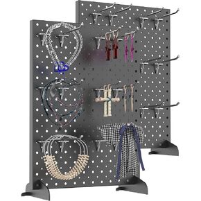 TORACK Pegboard Display Stand for Craft Shows & Fairs, 12 x 16 in Metal Tabletop Pegboard Display with Hooks for Christmas Fair Event(Pack of 2)