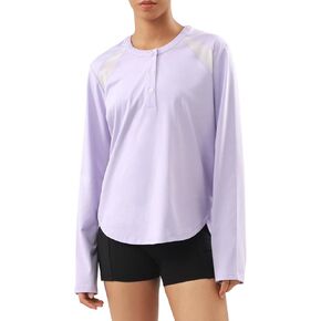 AARYA Women's Long Sleeve Workout Shirts Lightweight Cotton Running Yoga Tops for Women Athletic Shirts Active T Shirts Quick Dry Lilac XL