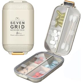 Airtight Pill Organizer Box, 7 Compartments Portable Pill Case, Small Pill Box for Pocket Purse Portable Medicine Vitamin Container