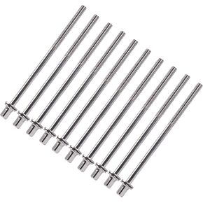 Yibuy 10 Pieces Drum Parts Tension Screws Rods 1/5 Inch Thread 100mm with Gaskets