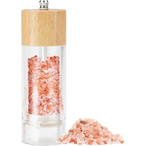 Premium Acrylic Salt and Pepper Grinder Set, Manual Salt and Pepper Mills- Wooden Shakers with Adjustable Ceramic Core-Oak 6in