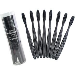 Huge Head Extra Hard & Firm Toothbrush, Large Long Head Charcoal Bristle Tooth Whitening Dental Oral Care (Black, Extra Large)