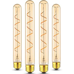 T10 E26 LED Bulbs 6watt 60w, 8.9 inch Dimmable Warm White 2700K Vintage Style Tubular Edison Light Bulbs, Amber Glass Decorative, 500LM 225mm Long for Wall Sconces, Pendant, Livingroom, 4-Pack