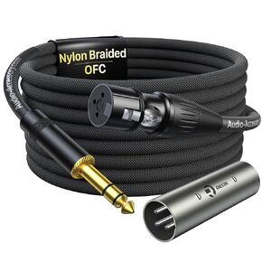 XLR Female to 1/4 Cable with XLR Male to Male Adapter Bundle, Rean Connectors from Neutrik, Kevlar-Reinforced Nylon Braided TRS to XLR Cable, Balanced Quarter Inch to XLR Female Cable, 6ft, OFC