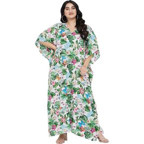 Oussum Women Polyester Casual Kaftan Long Plus Size Summer Beach Caftan Cover Ups Maxi Dresse for Ladies